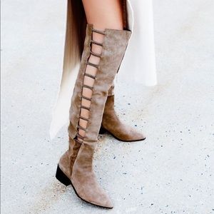 Free People Faryl Robin Ladder Cutout over the knee suede leather boots 7